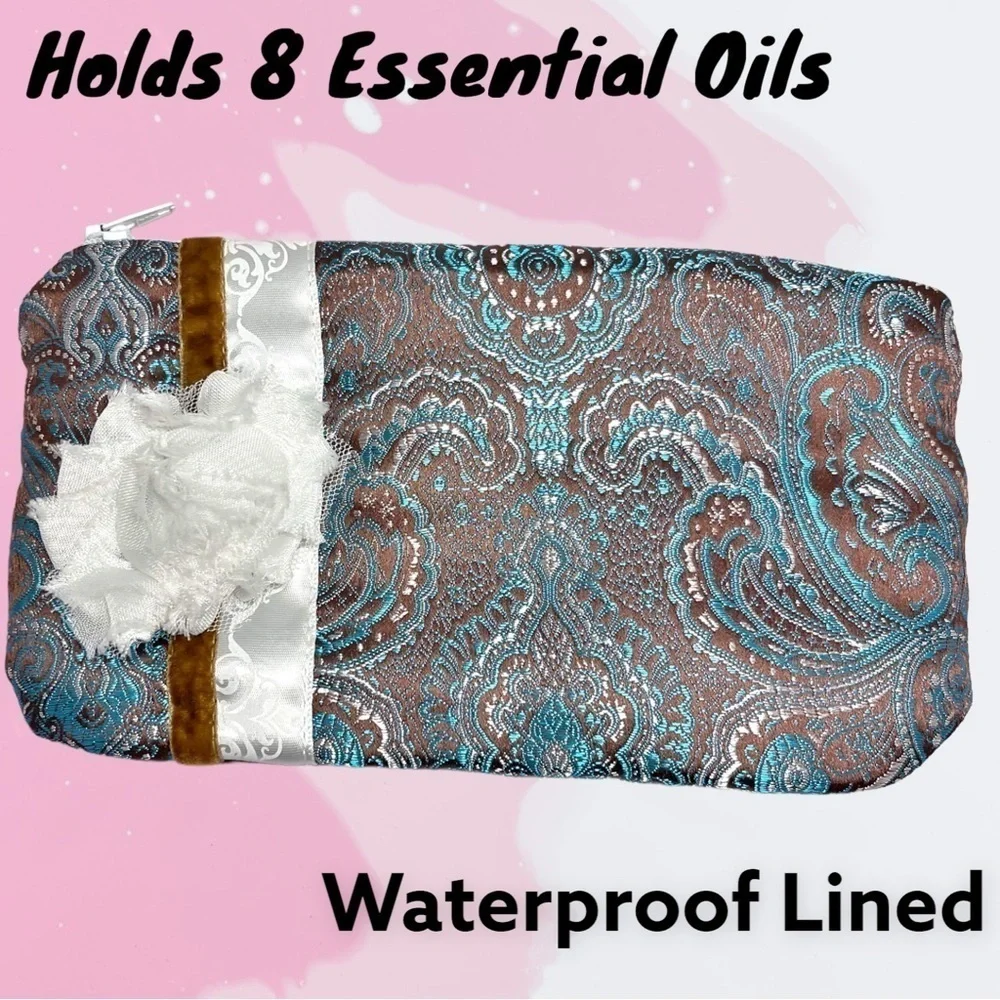 Essential Oil Waterproof Teal /Brown Paisley Satin